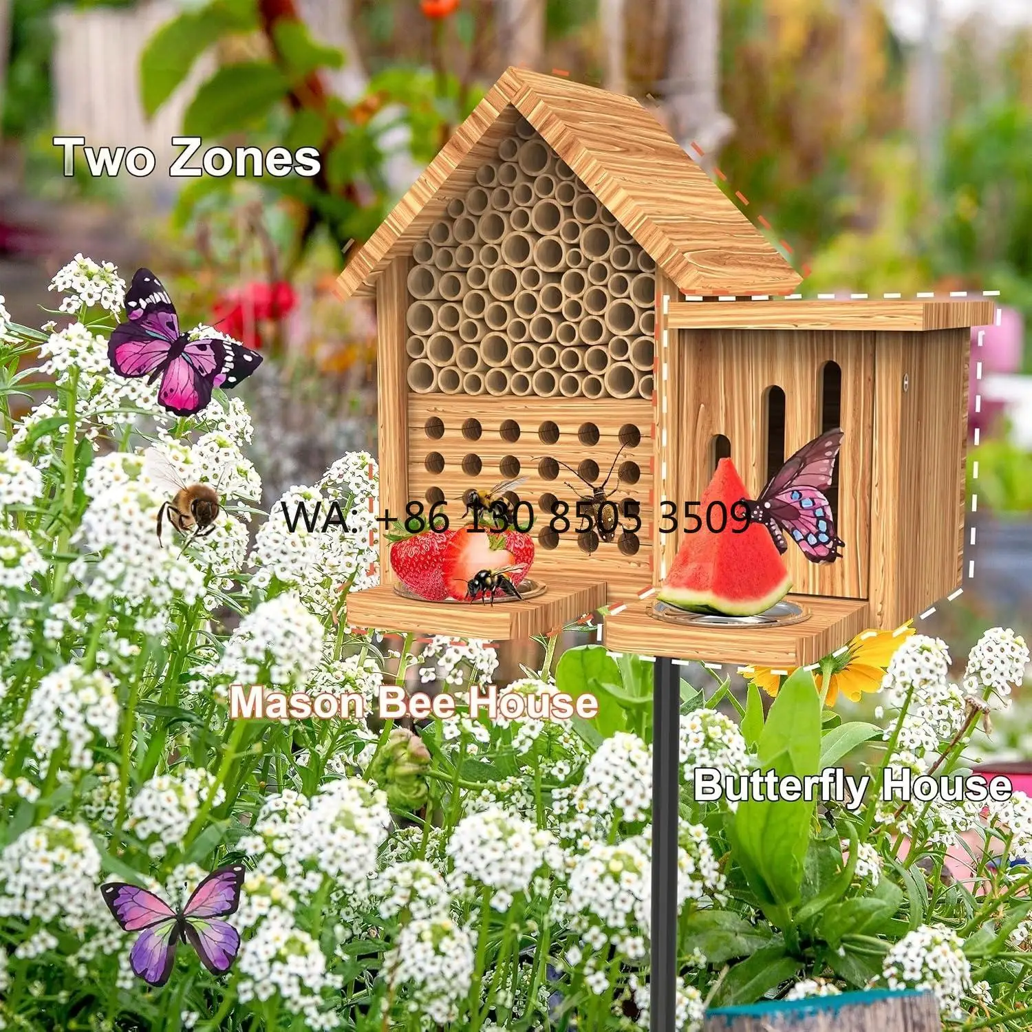 Insect Hotel Wood - Wasserdichtes Insektenhotel: Natürliches, handgefertigtes Holz-Maurerbienenhaus mit
